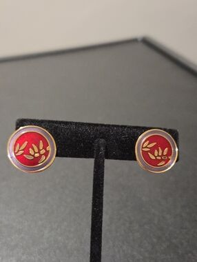 Laurel Burch "Bamboo" Gold-Tone Red Enamel Stud Earrings - Women Jewelry
